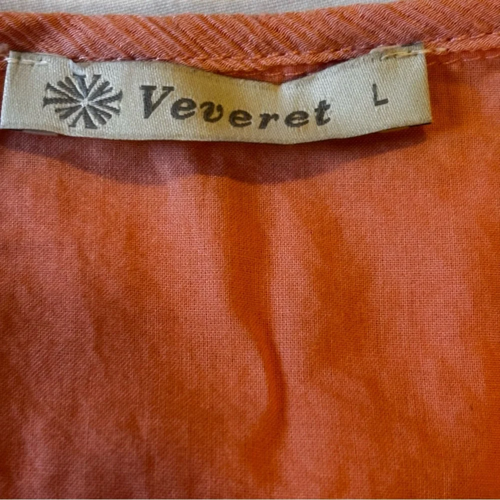 Veveret Embroidered Bohemian Sz L Cottage Prairie Flowy Long Floral Orange Dress